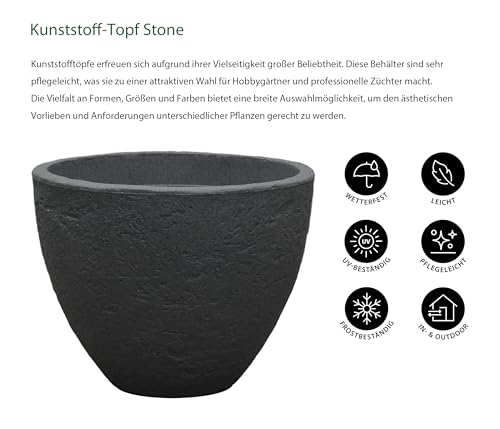 Dehner Stone Ø 40 cm Pflanztopf anthrazit Stein-Optik
