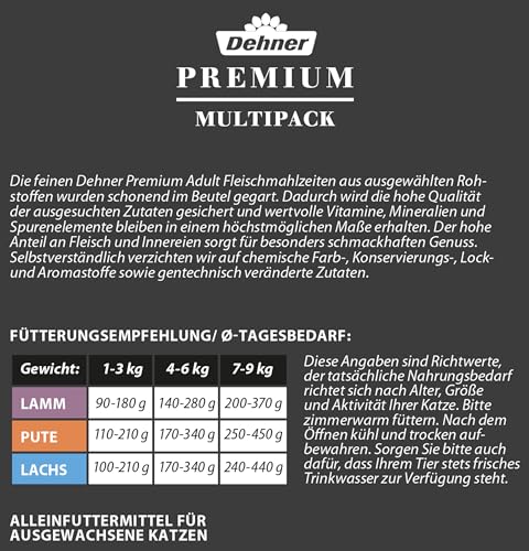 Dehner Premium Multipack Nassfutter Katze 12x100g Lamm Pute Lachs