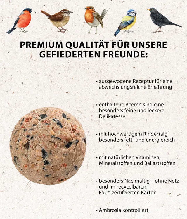 Dehner Natura Meisenknödel ohne Netz Beeren Wildvogelfutter 100x90g