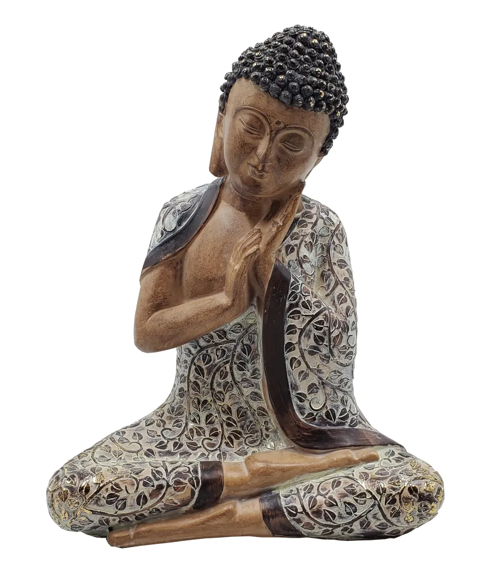 Dehner Premium Lovely Buddha Gartenfigur 40cm Holzoptik