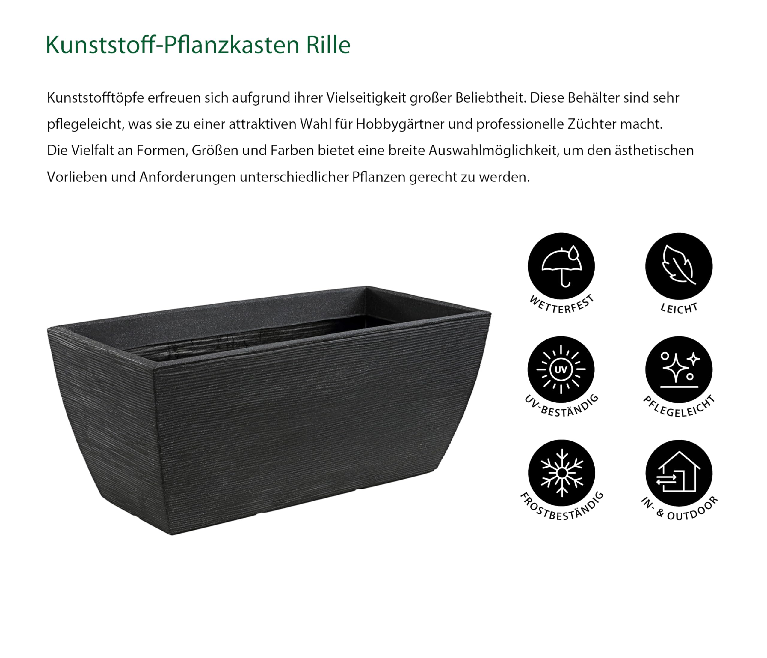 Dehner Rille Blumenkasten Kunststoff 80x40x34 cm anthrazit
