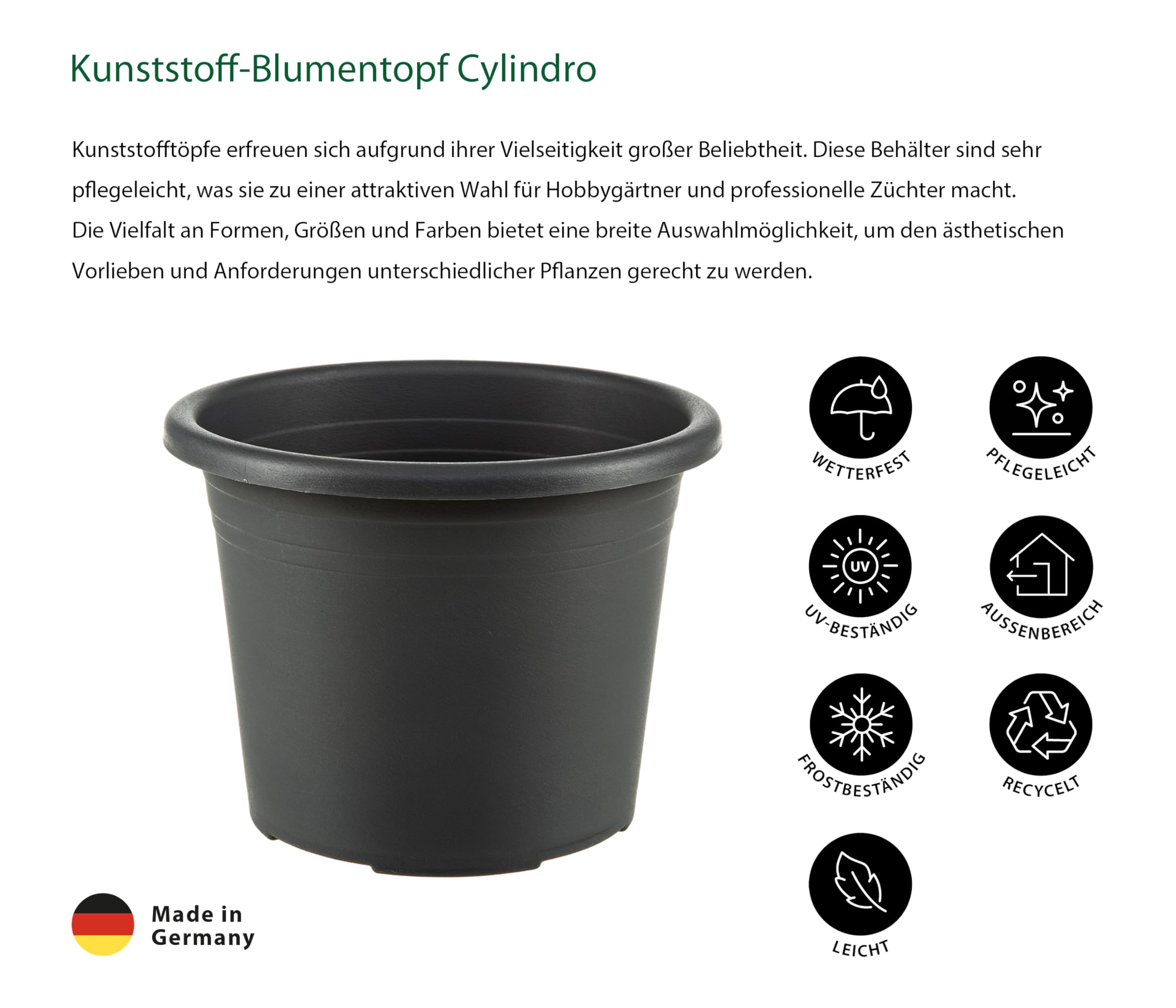 Dehner Cylindro Blumentopf Kunststoff anthrazit Ø 50 cm