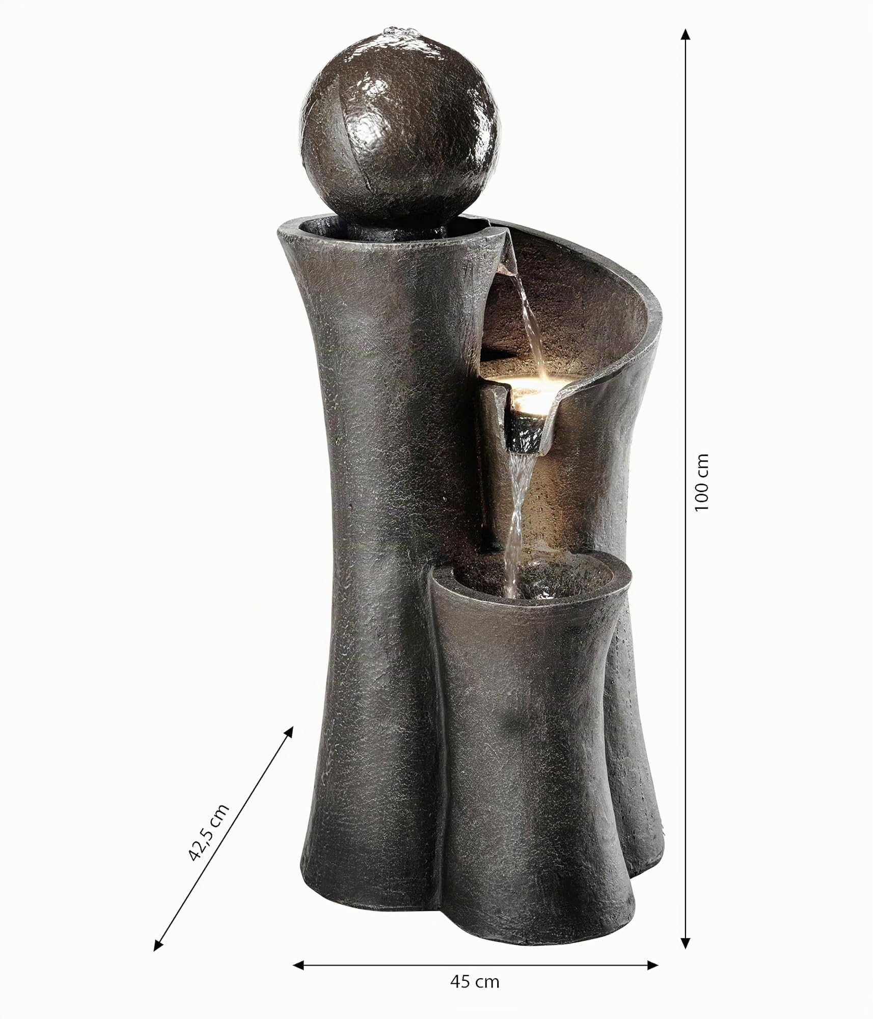 Dehner Gartenbrunnen Acapulco LED Polyresin grau/braun