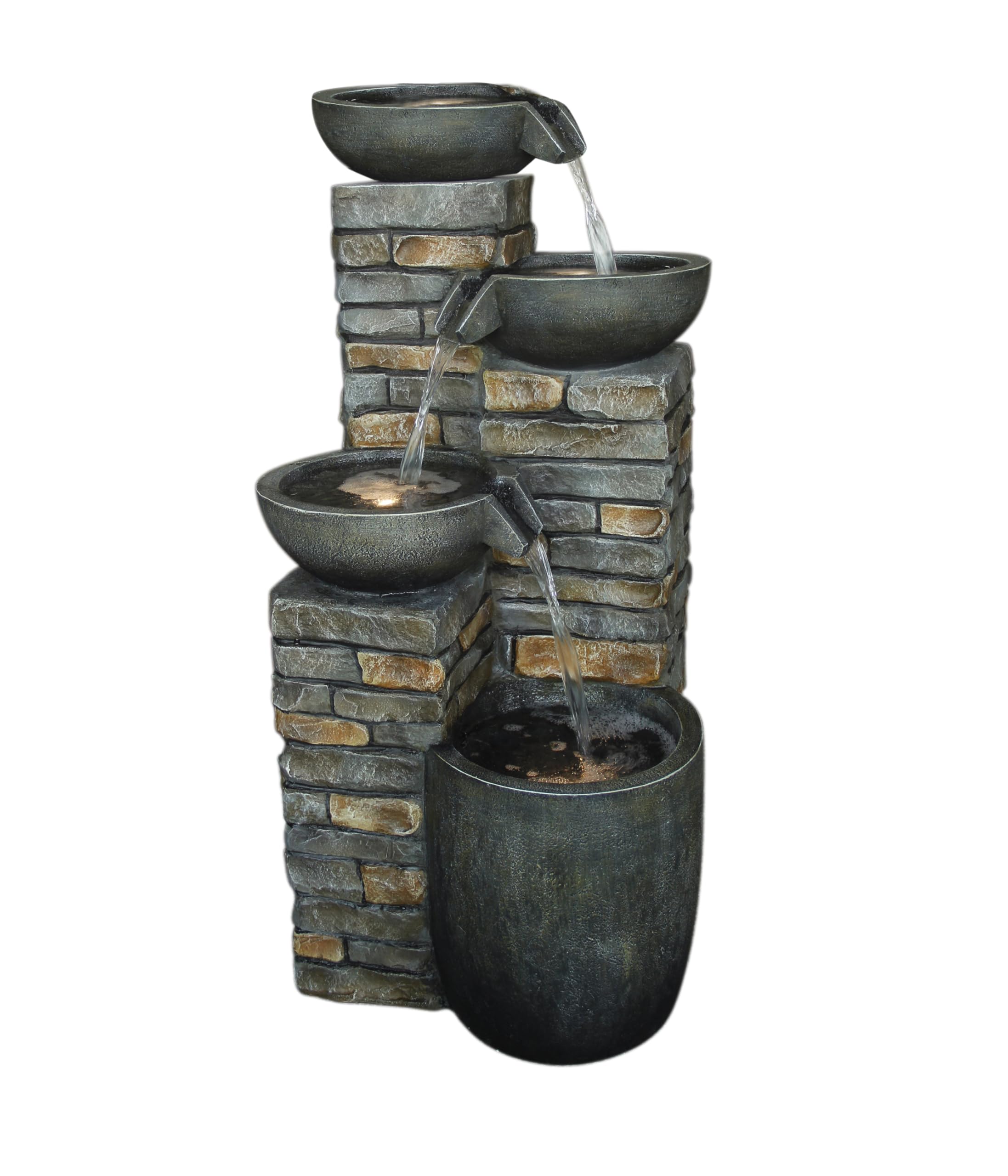 Dehner Premium Lovely Mattone Solarbrunnen 89cm LED Naturstein