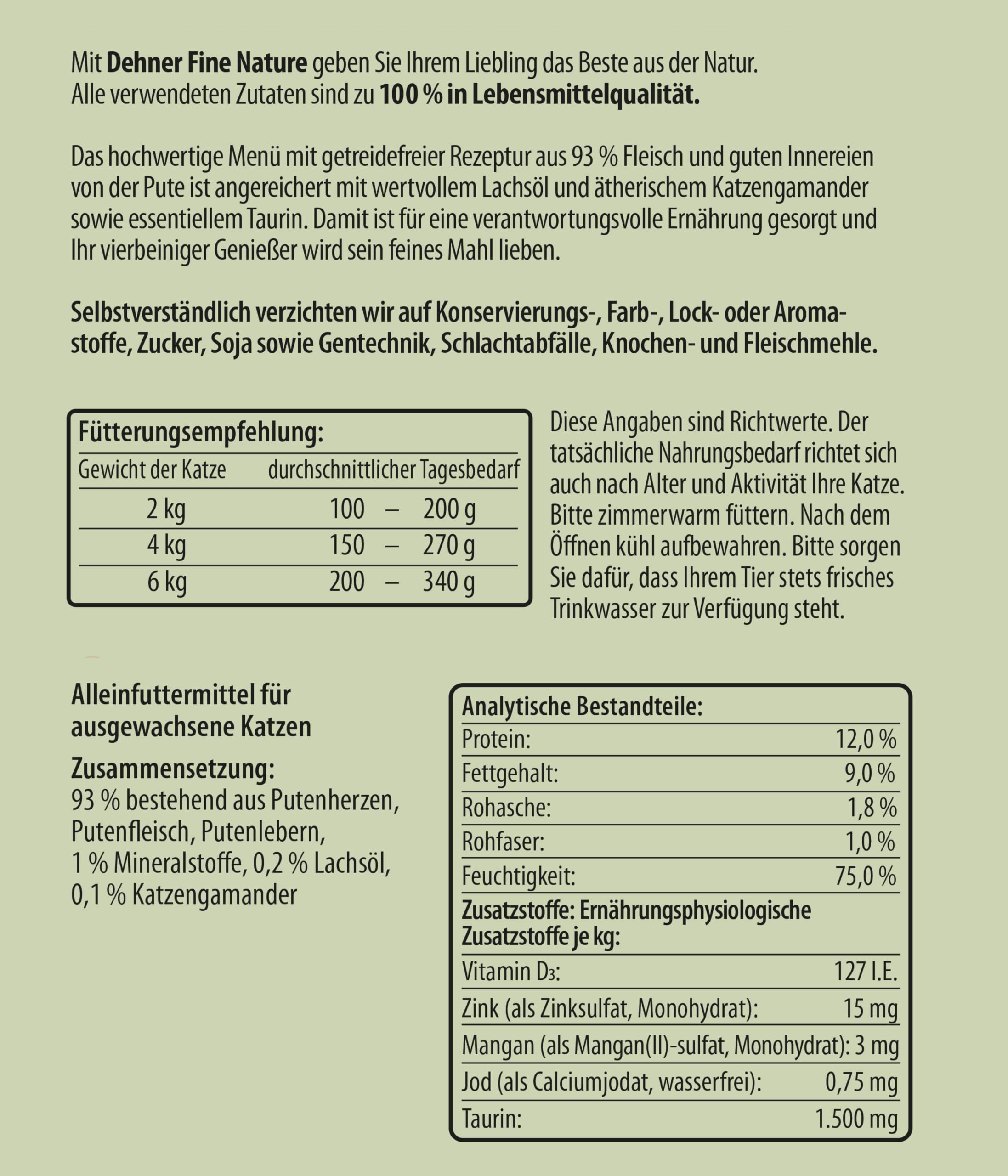 Dehner Fine Nature Pute Nassfutter 6x200g getreidefrei Adult