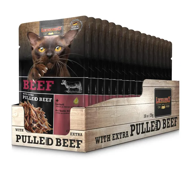 Leonardo Frischebeutel Beef Pulled Beef Nassfutter 70g getreidefrei