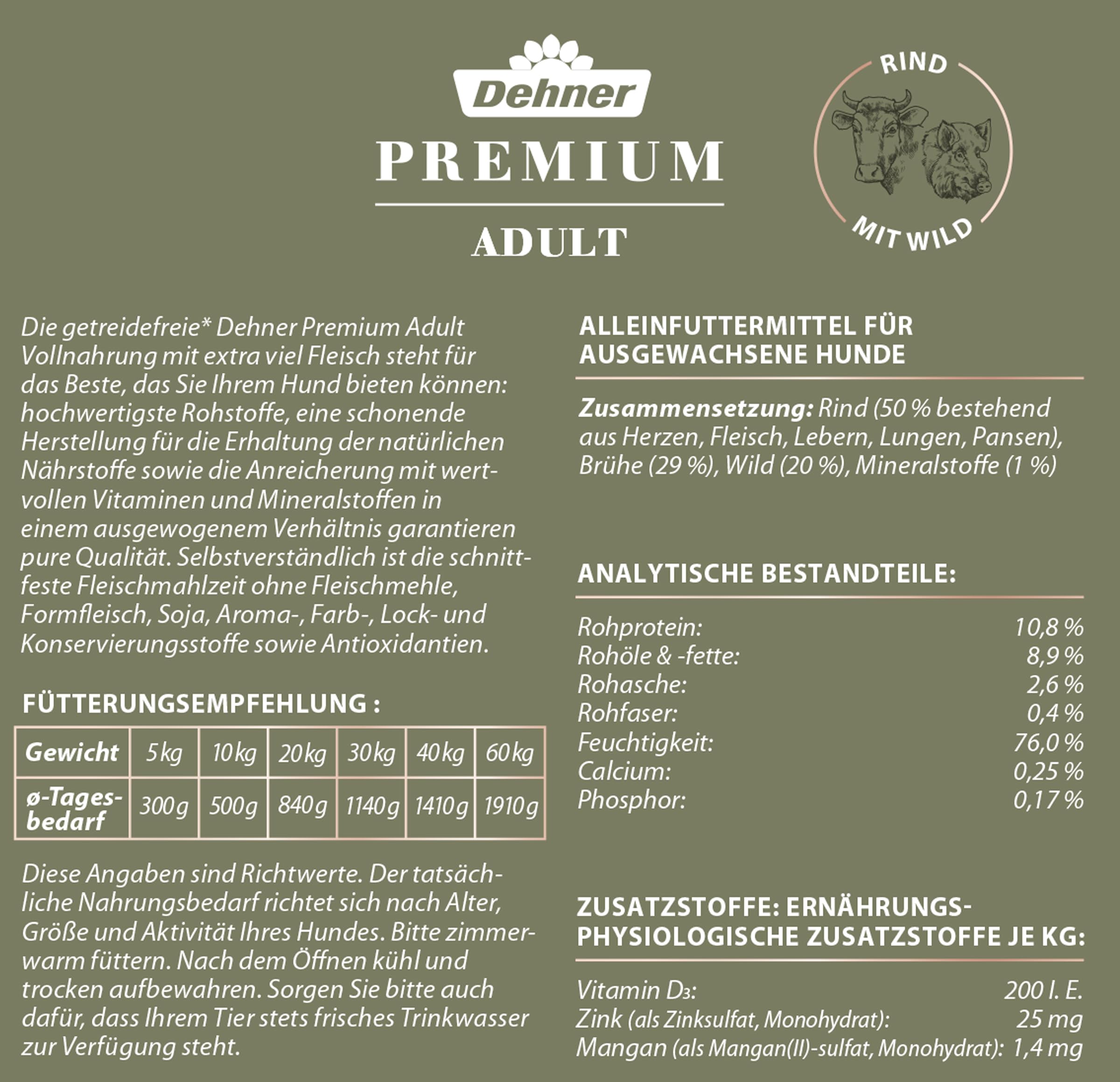 Dehner Premium Rind Wild Hundefutter Nass 6x800g getreidefrei