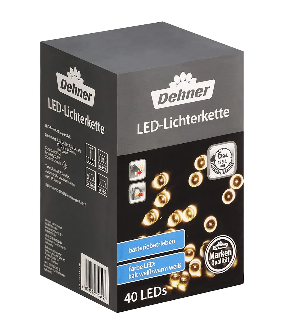 Dehner LED-Lichterkette 390 cm warmweiß Batterie