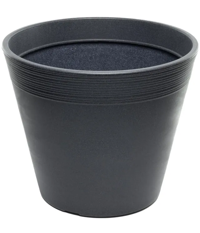 Dehner Groovy Blumentopf anthrazit Ø 33 cm frostbeständig