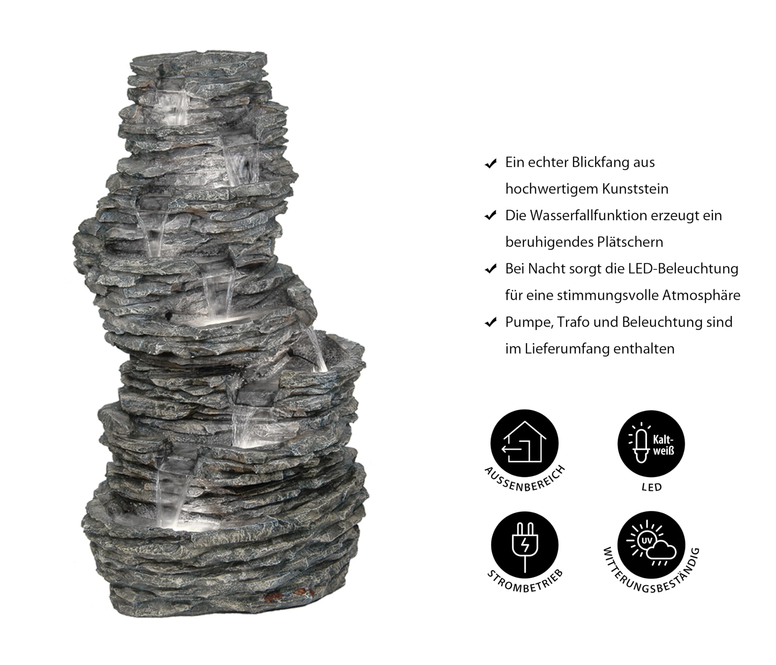Dehner Torino Gartenbrunnen LED Polyresin 144 cm