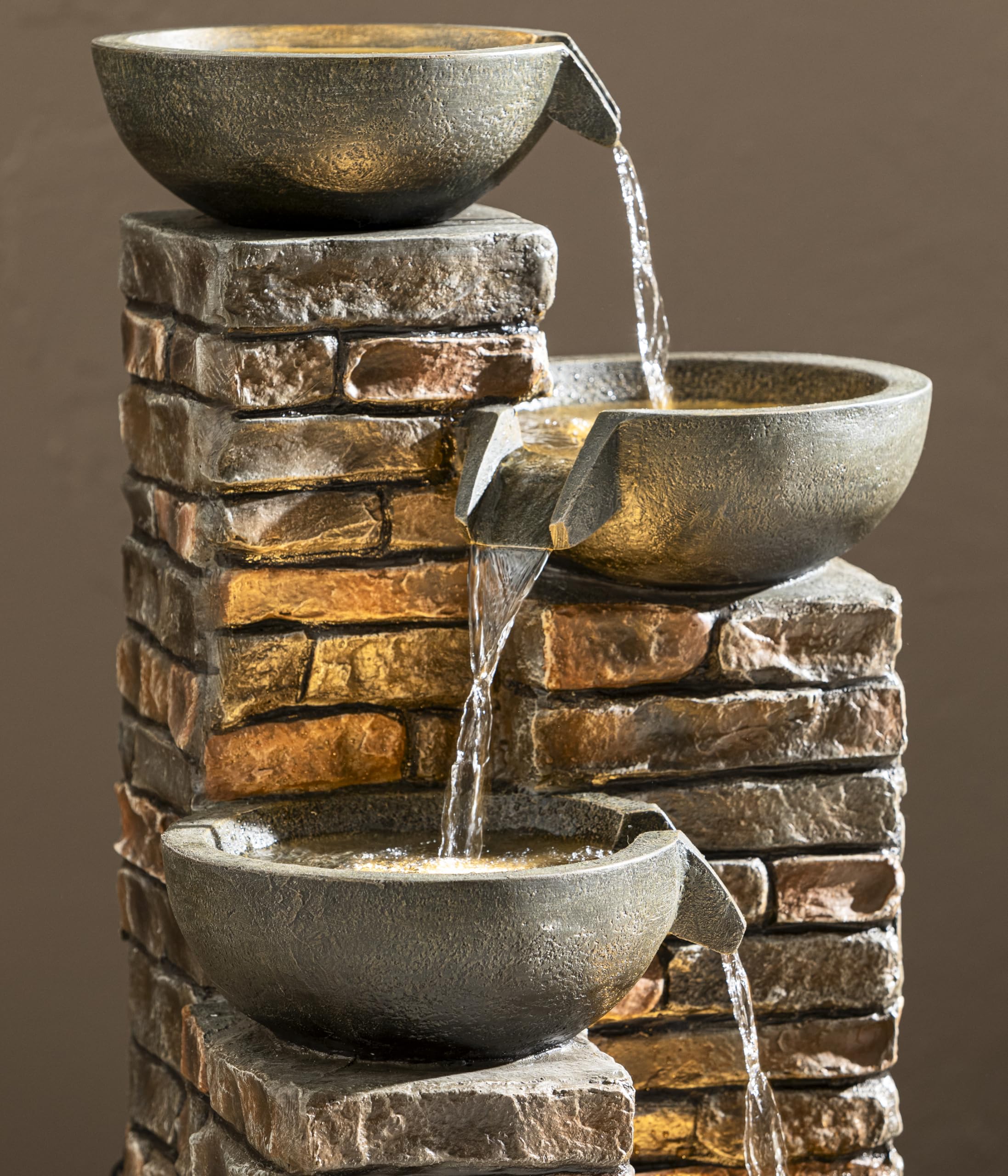 Dehner Premium Lovely Mattone Solarbrunnen 89cm LED Naturstein