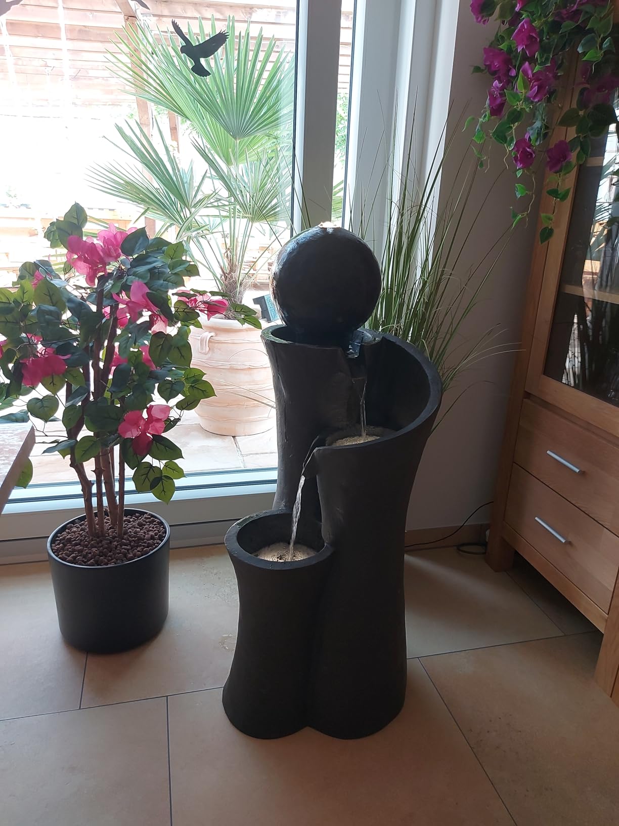Dehner Gartenbrunnen Acapulco LED Polyresin grau/braun