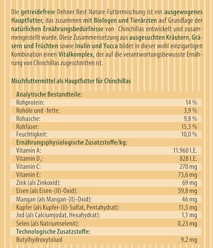Dehner Best Nature Chinchillafutter Adult 2 kg getreidefrei