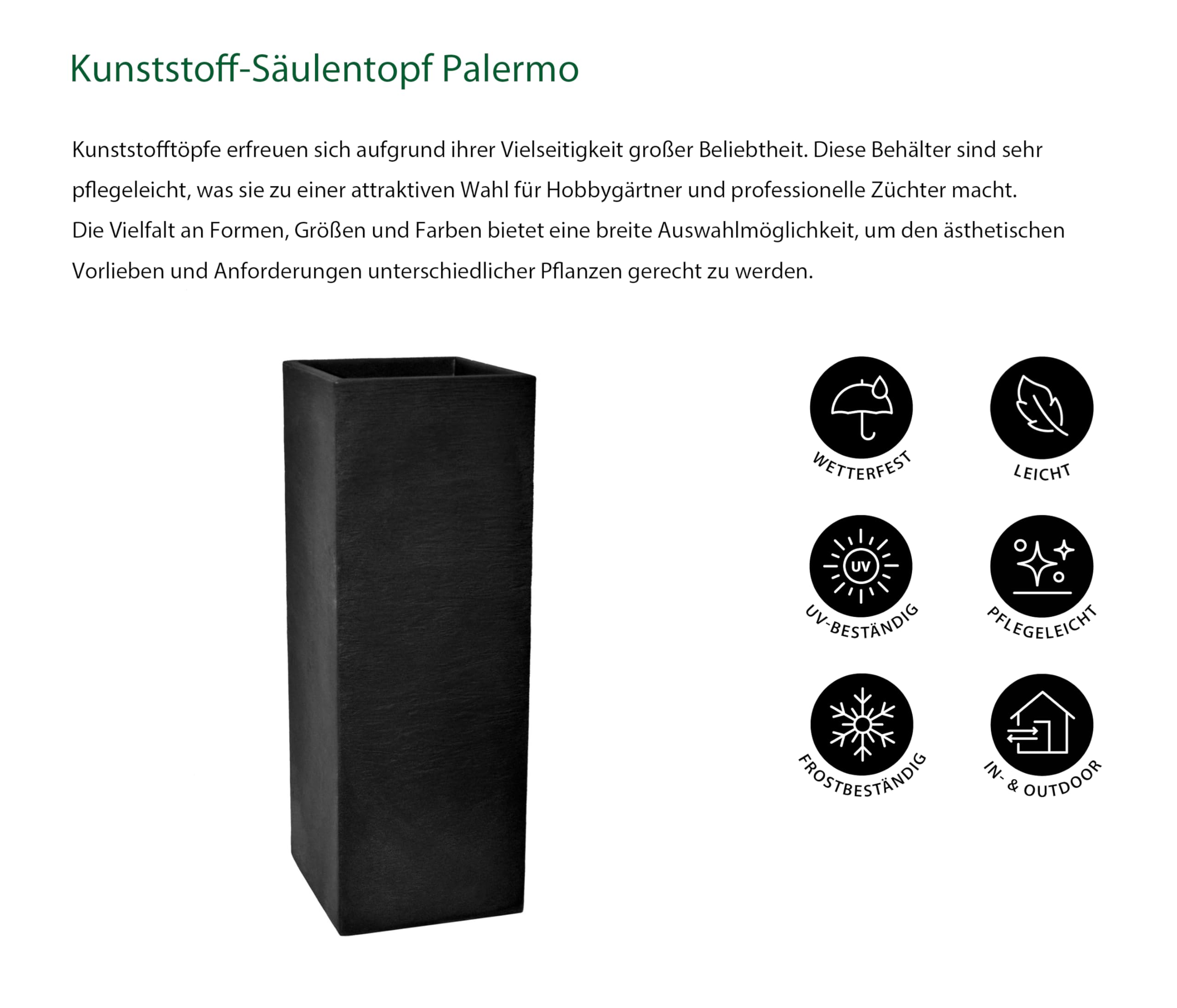 Dehner Palermo Säulentopf Kunststoff 80 cm anthrazit