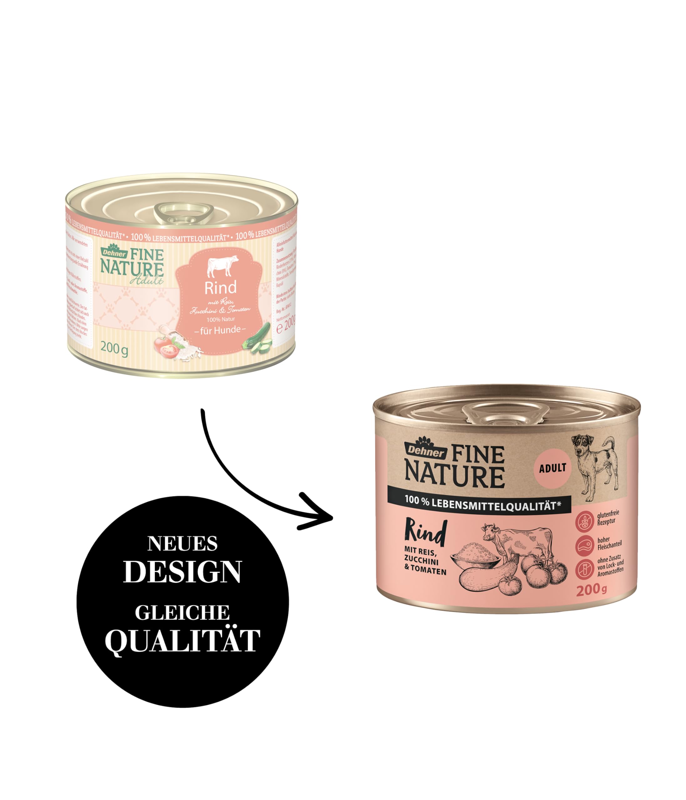Dehner Fine Nature Hundefutter Rind 6x200 g Nassfutter Adult
