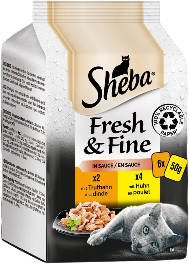 Sheba Fresh & Fine Nassfutter Sauce 24x50g Truthahn Huhn