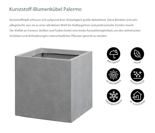 Dehner Palermo Blumenkübel Kunststoff grau 40 cm Steinoptik