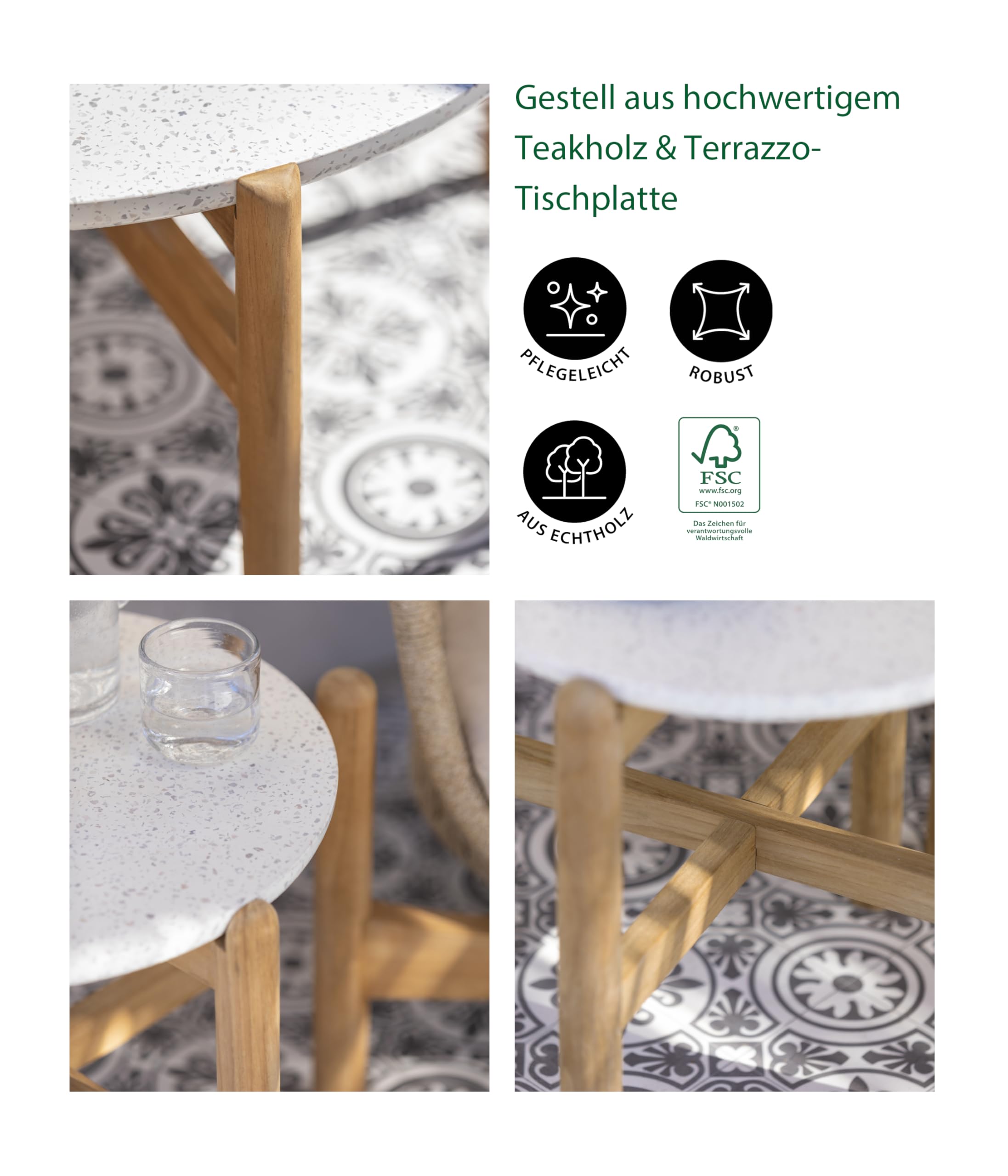 Dehner Portofino Lounge Tisch weiß Ø 80 cm Terrazzo