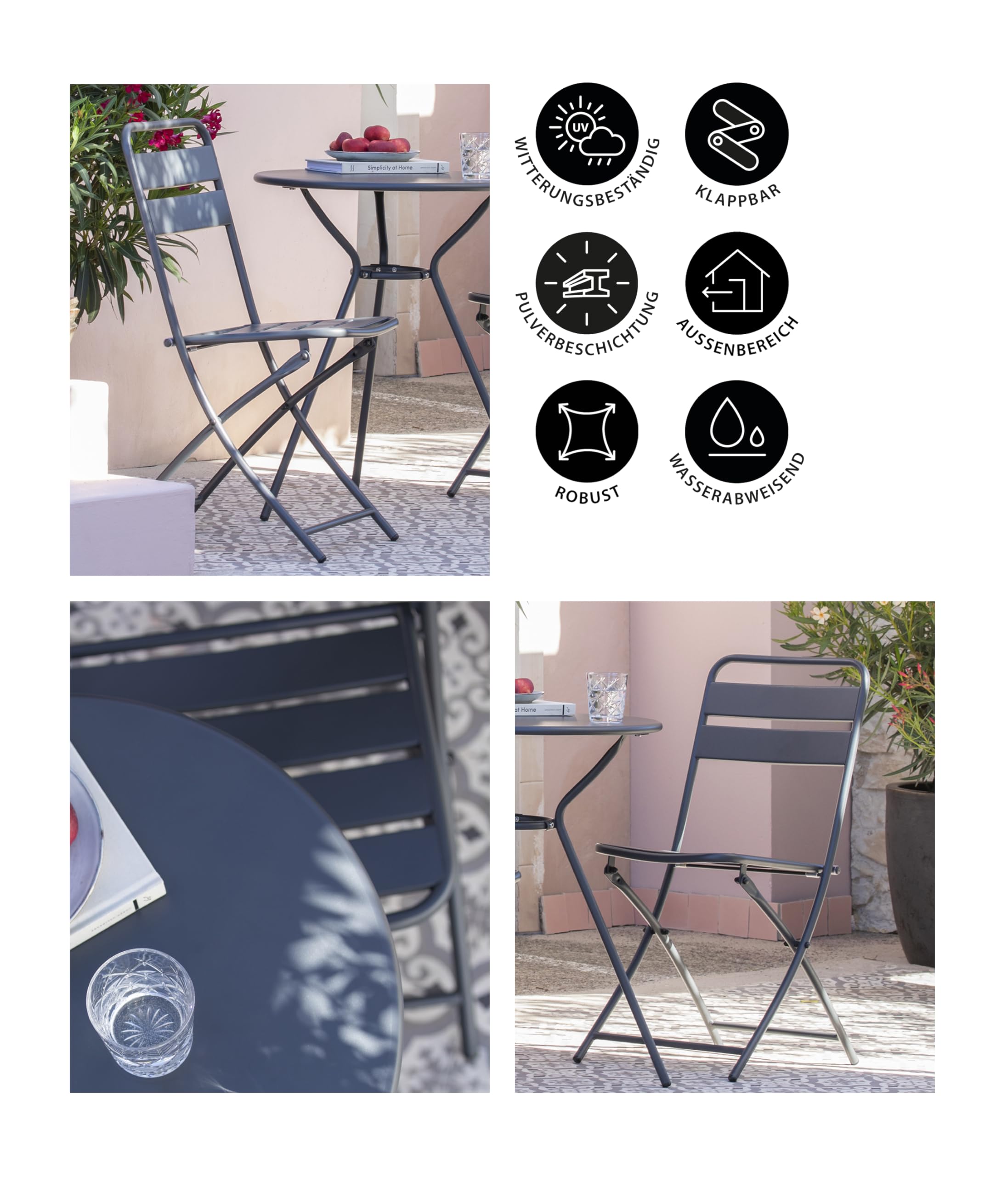 Dehner Oslo Balkontisch Stahl 60 cm anthrazit pulverbeschichtet