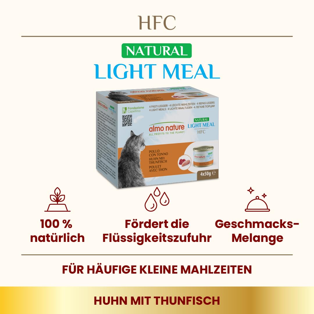 Almo Nature HFC Light Meal Nassfutter Huhn Thunfisch 4x50g glutenfrei