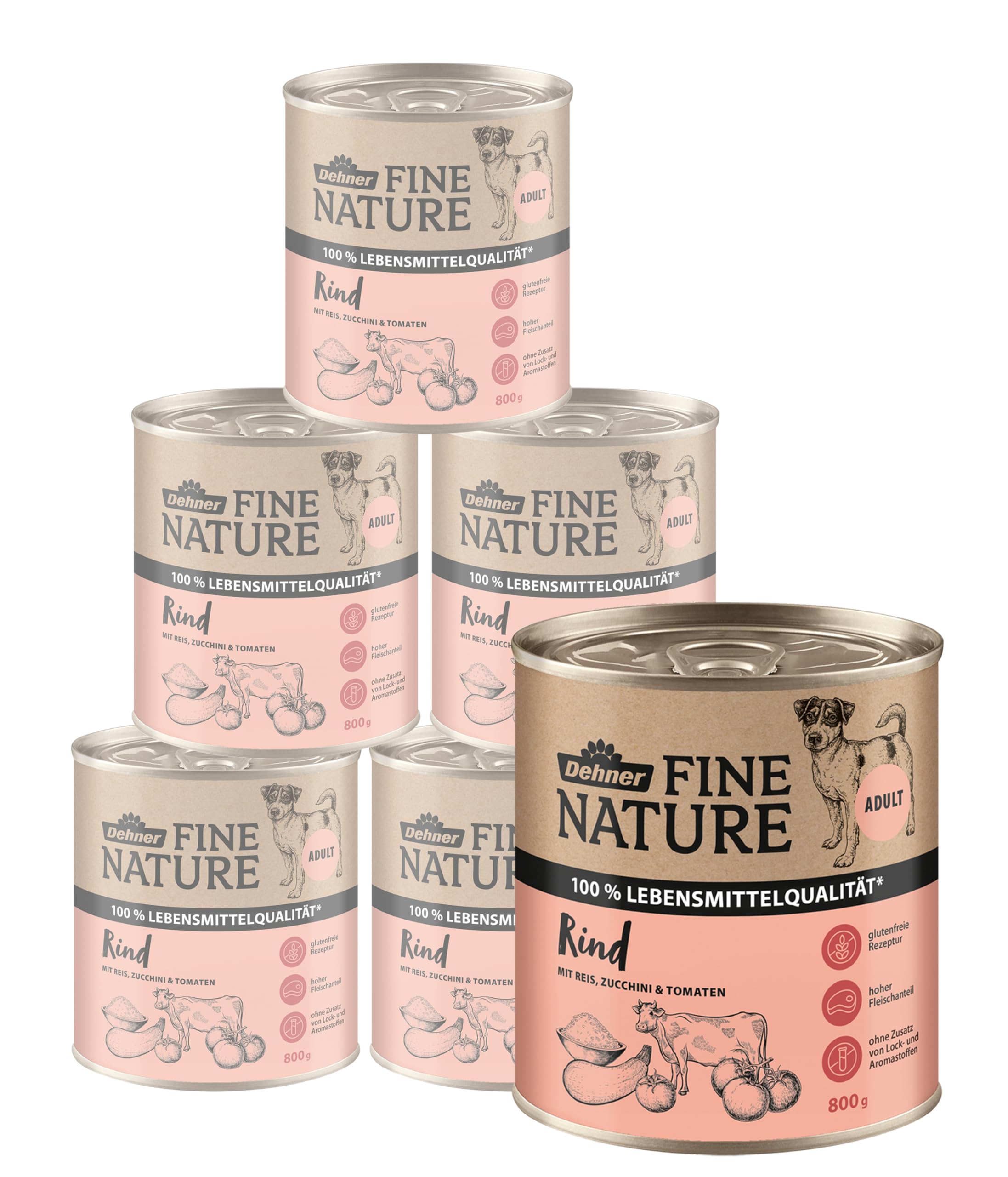 Dehner Fine Nature Hundefutter Rind 6x200 g Nassfutter Adult