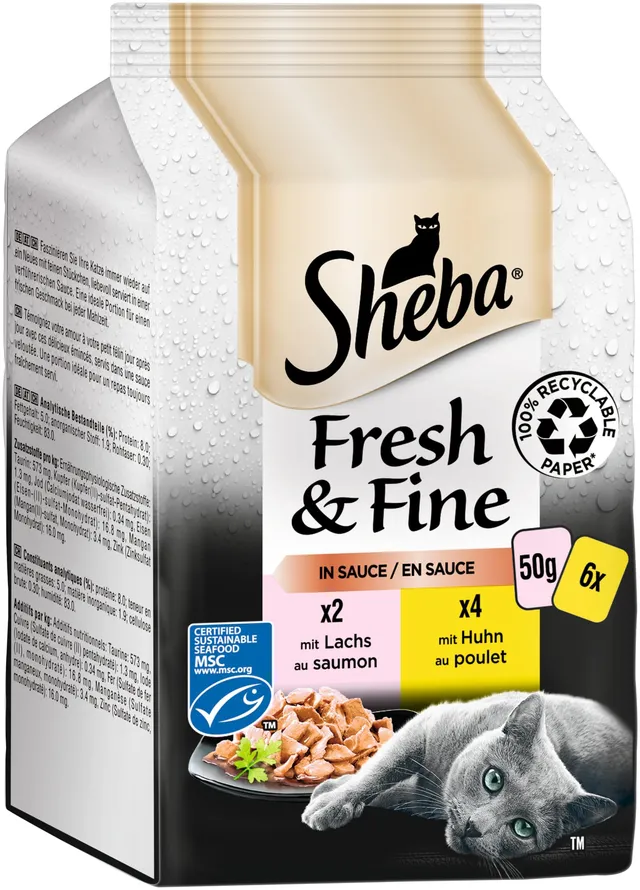 Sheba Fresh Fine Huhn Lachs Sauce Nassfutter 36x50g MSC