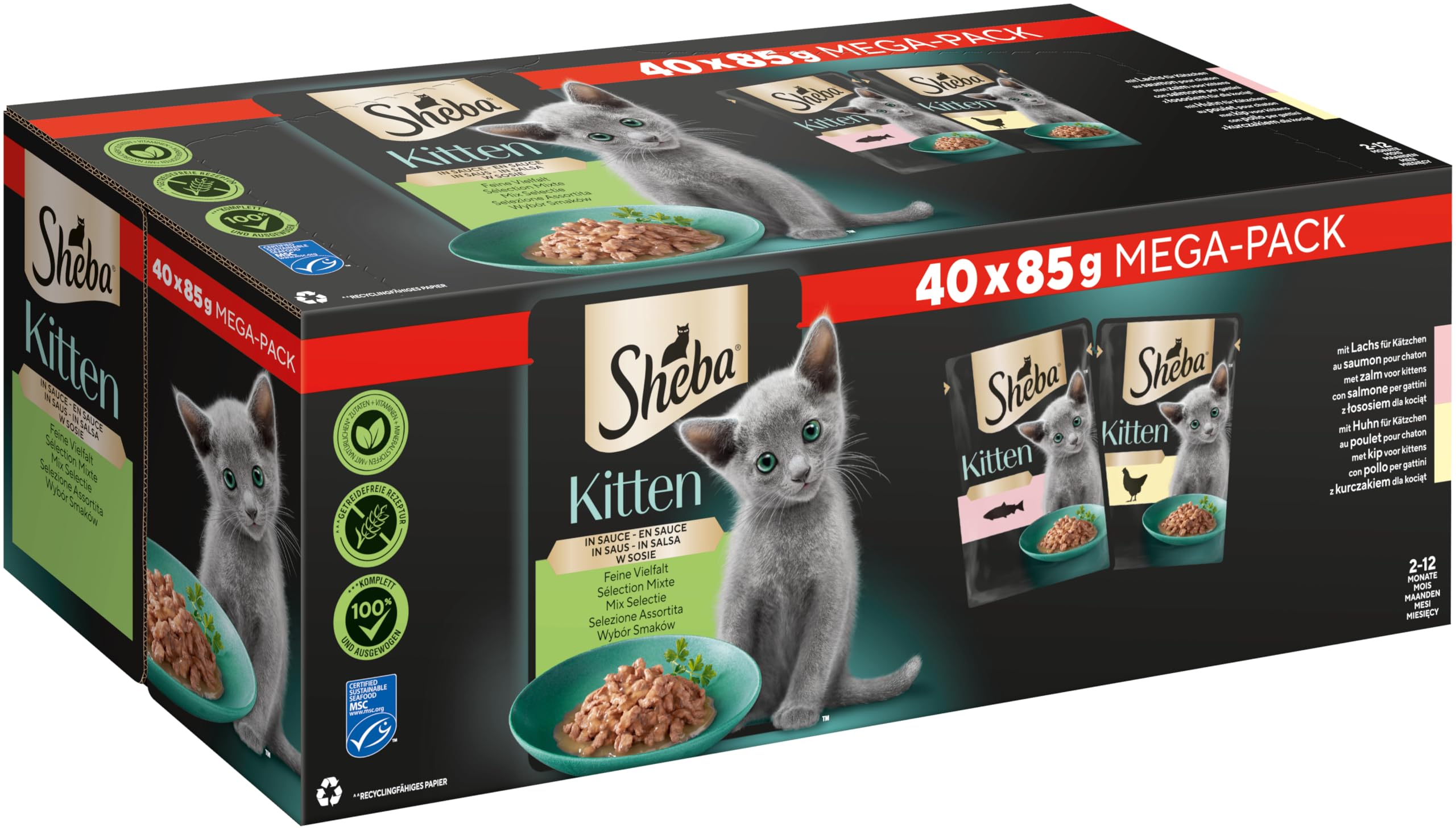 Sheba Feine Vielfalt Lachs Huhn Nassfutter Sauce 40x85g Kitten