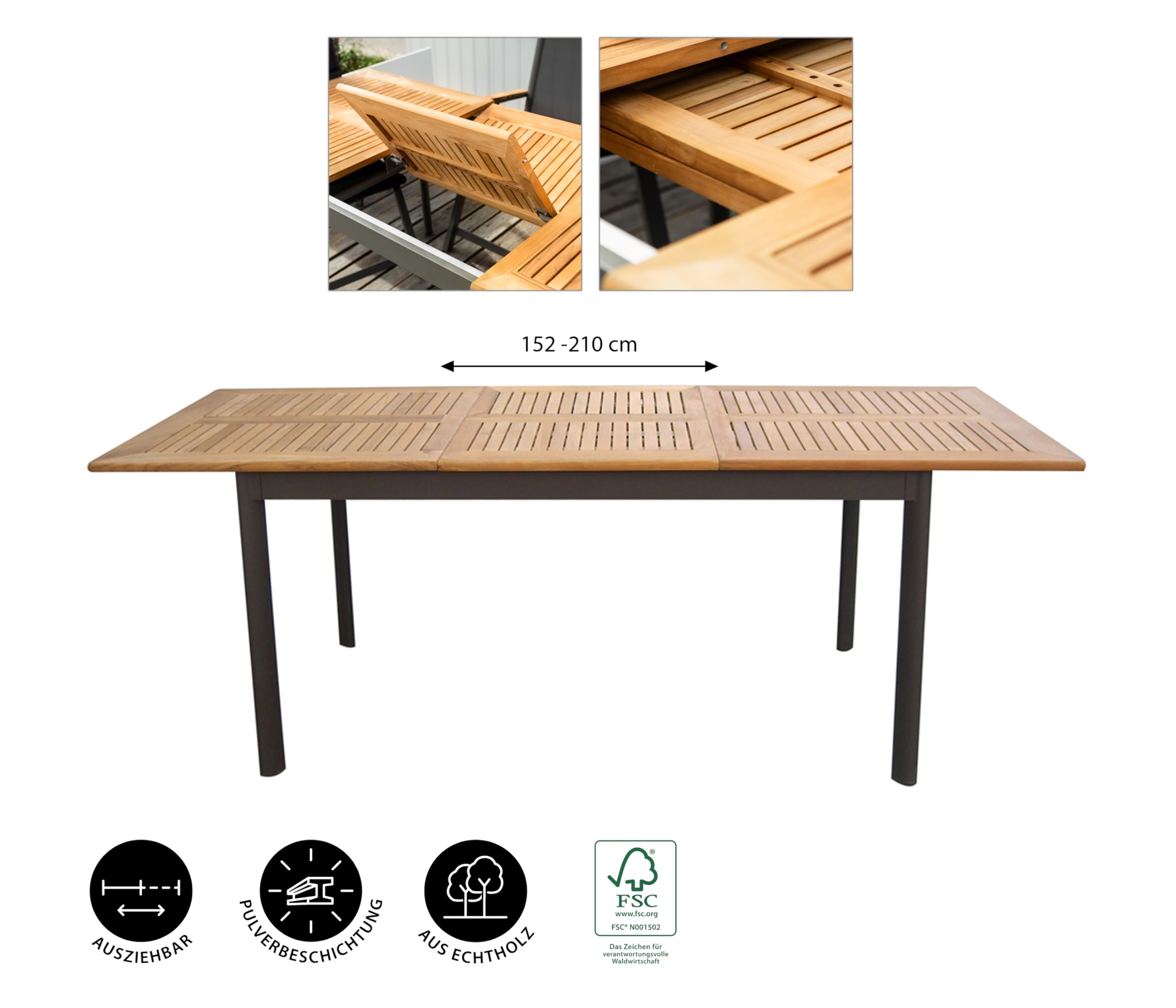 Dehner Premium Lovely Calais Auszugstisch Teak 152-210 cm natur