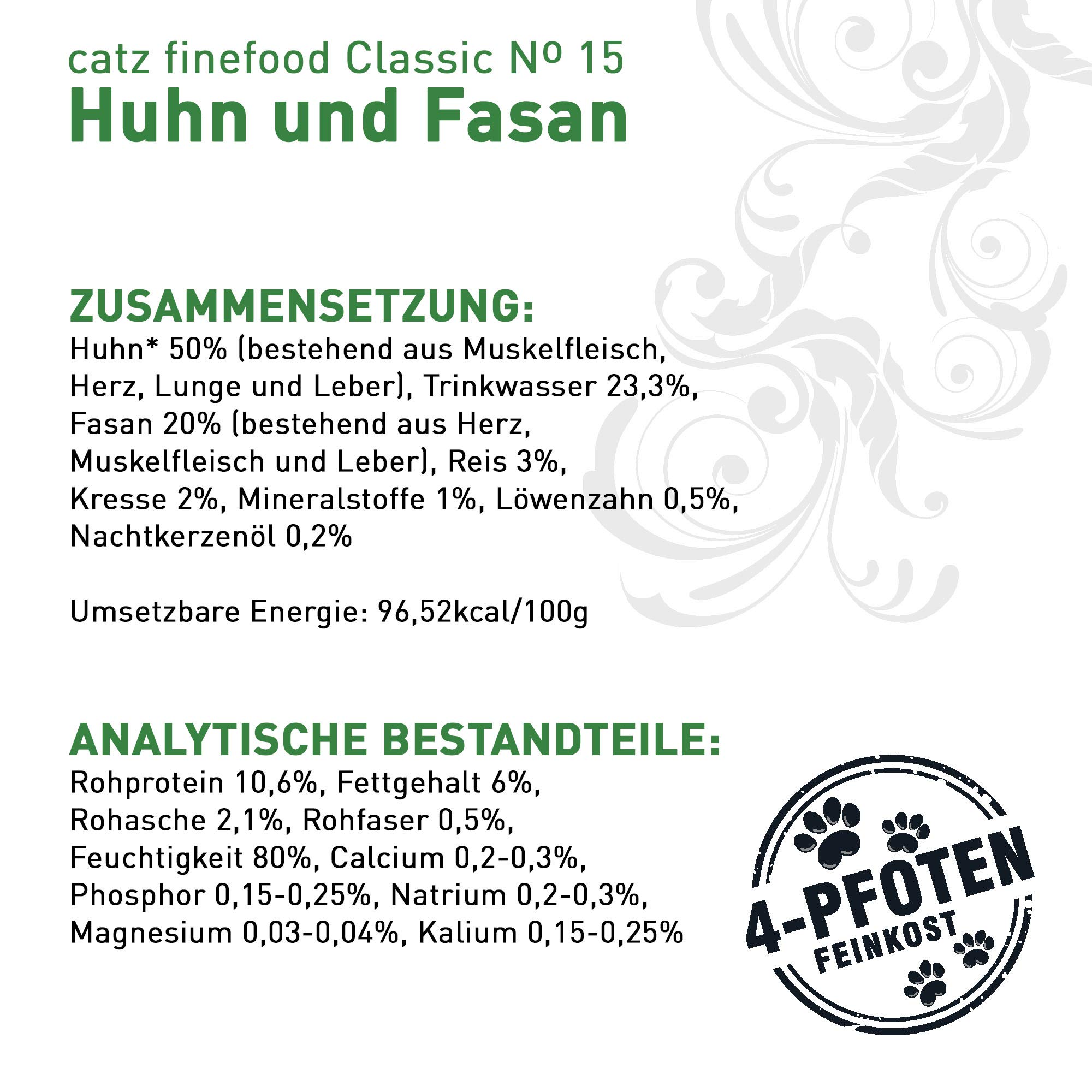 catz finefood N°15 Huhn & Fasan Nassfutter 6x800g getreidefrei
