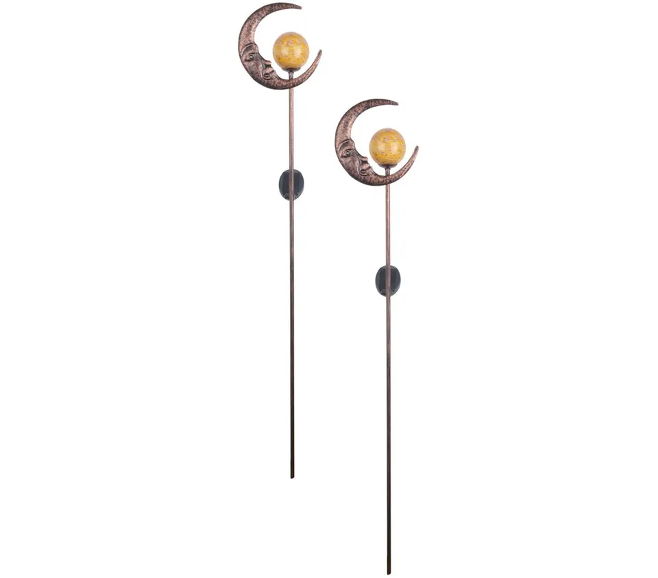 Dehner Premium Solar Dekostab Mond Solarleuchte 2er-Set bronze