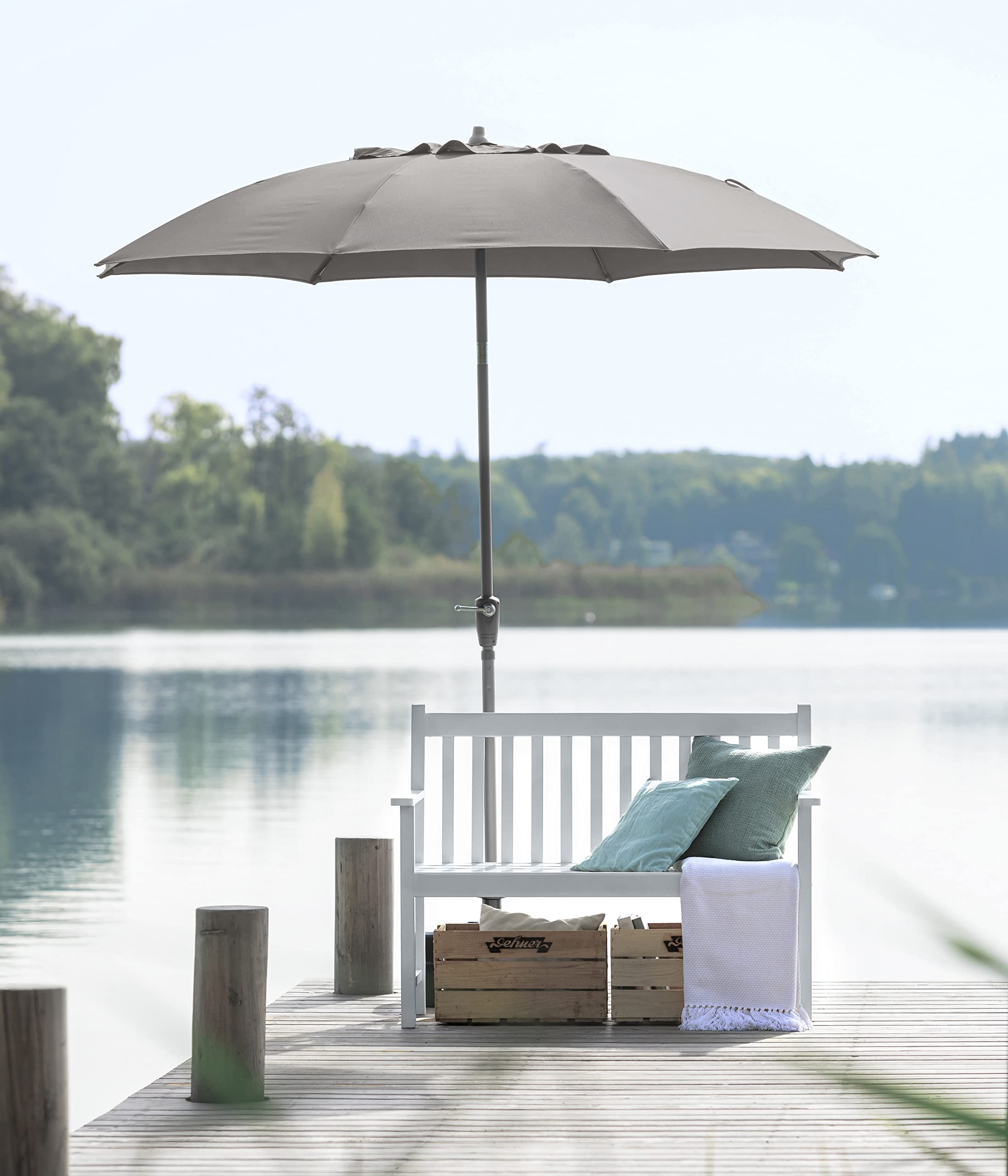 Dehner Paros Sonnenschirm beige Ø250cm UV80+ Kurbel