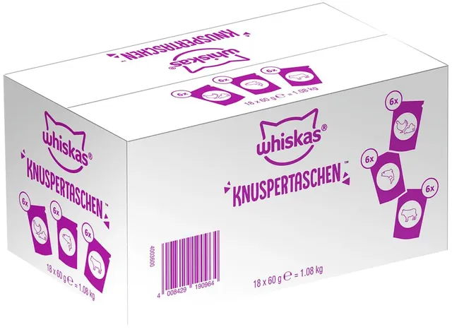 Whiskas Knuspertaschen Katzensnack 18er Mixkarton knusprig