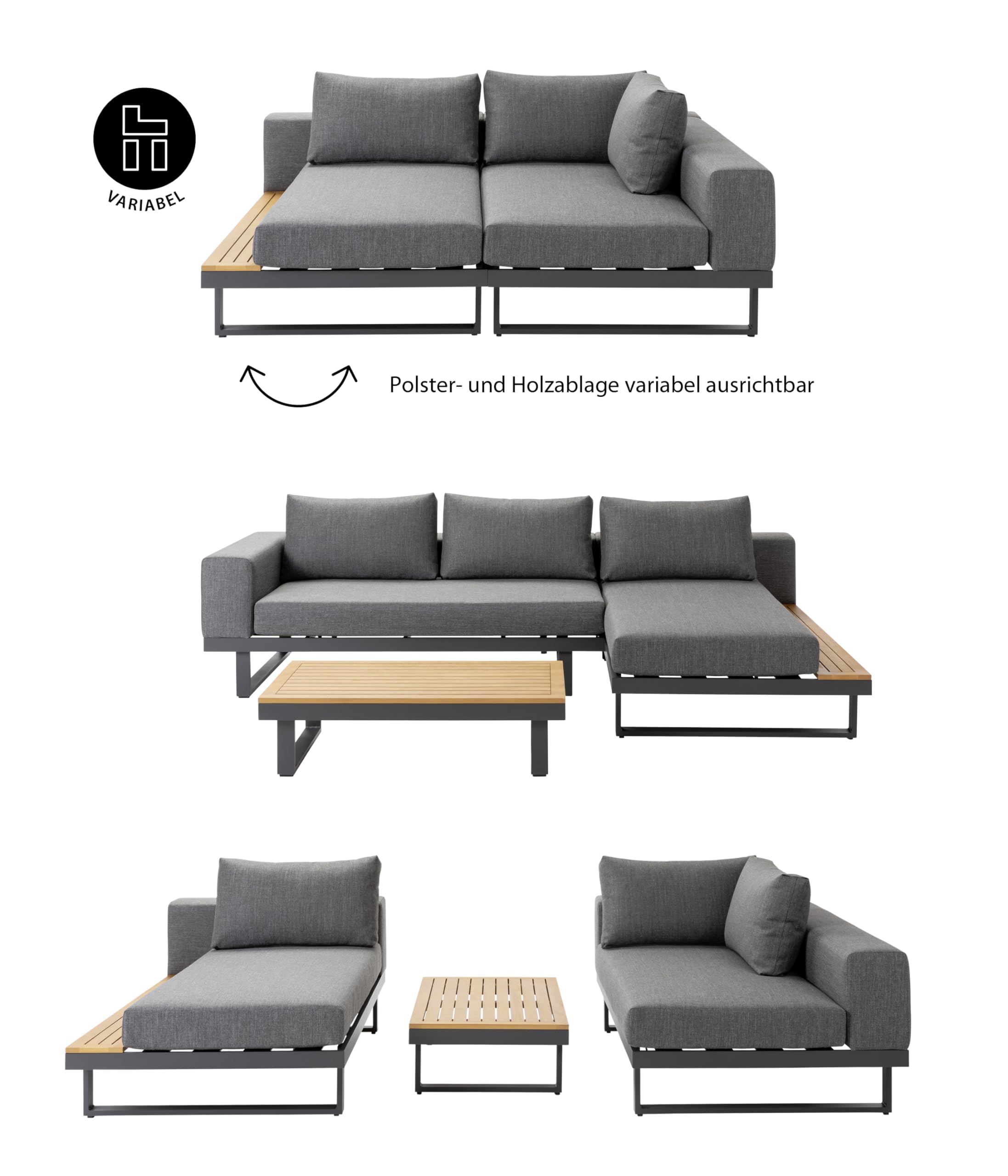 Dehner Riva Garten-Lounge 3-teilig 4-Sitzer schwarz