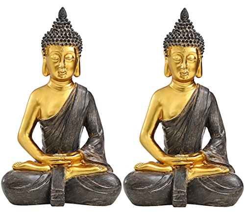 Dehner Premium Lovely Buddha Dekofigur 2er Set gold-braun Polyresin