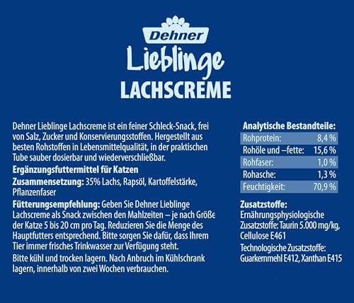 Dehner Lieblinge Katzensnack Lachscreme 6x75g zuckerfrei