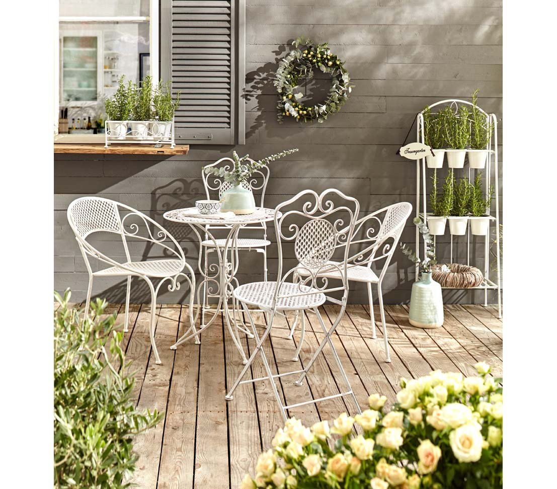 Dehner Provence Stylo Gartenstuhl Metall weiß Used-Look