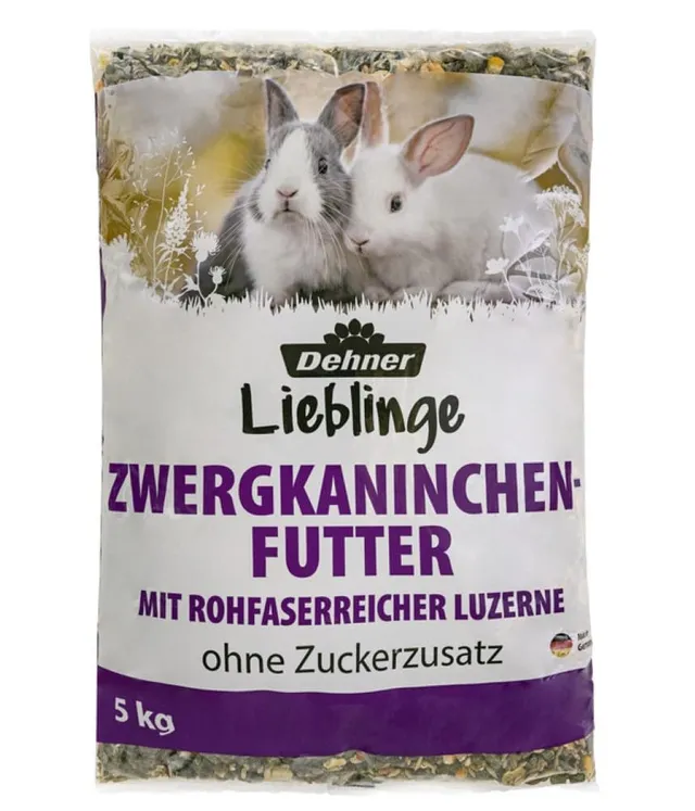 Dehner Zwergkaninchenfutter Adult 5kg Luzerne-Karotte zuckerfrei
