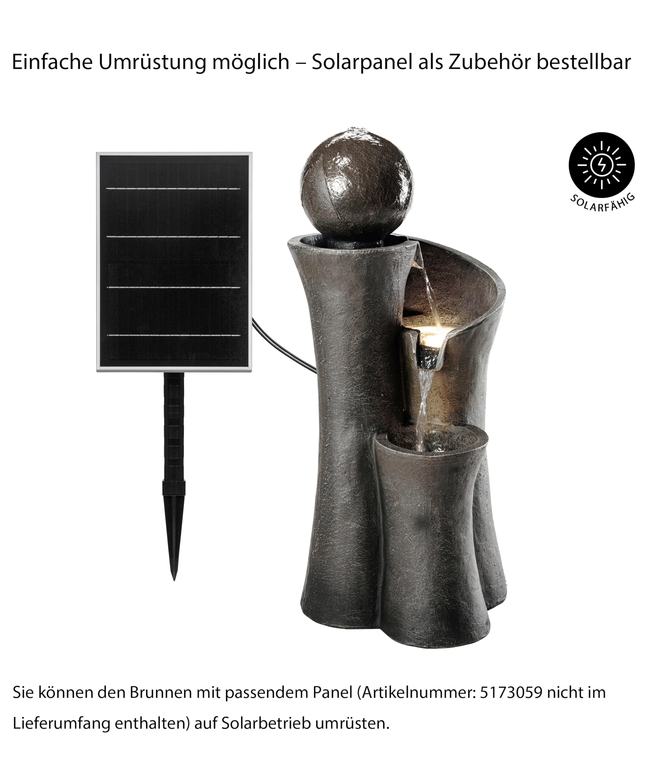 Dehner Gartenbrunnen Acapulco LED Polyresin grau/braun