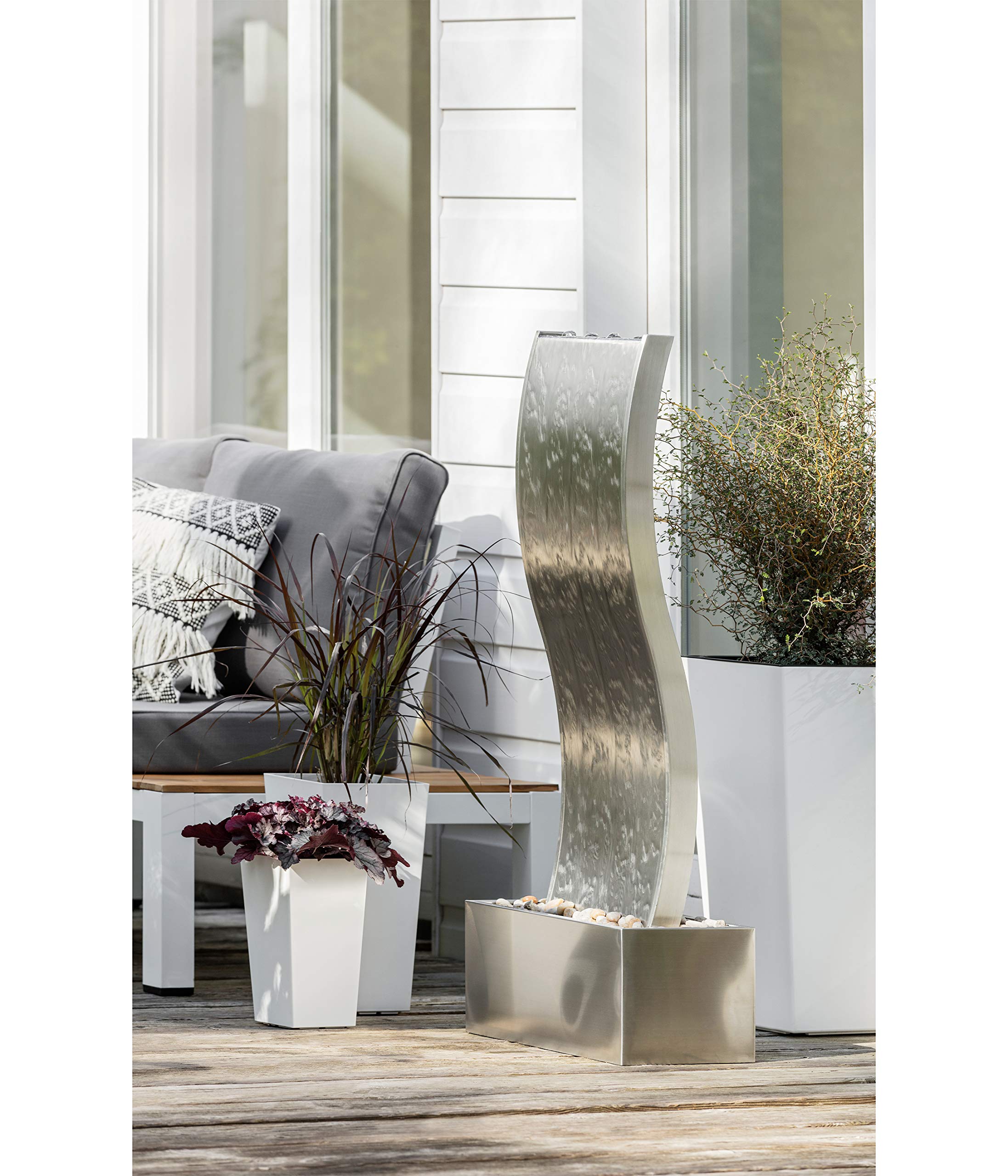 Dehner Premium Lovely Curve Gartenbrunnen LED Edelstahl