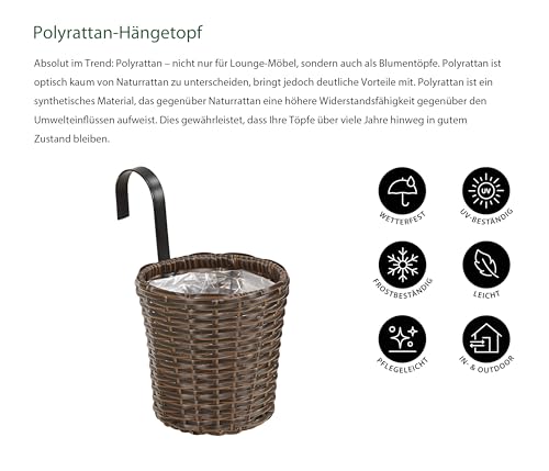 Dehner Hängetopf Polyrattan Ø 16 cm braun Flechtoptik