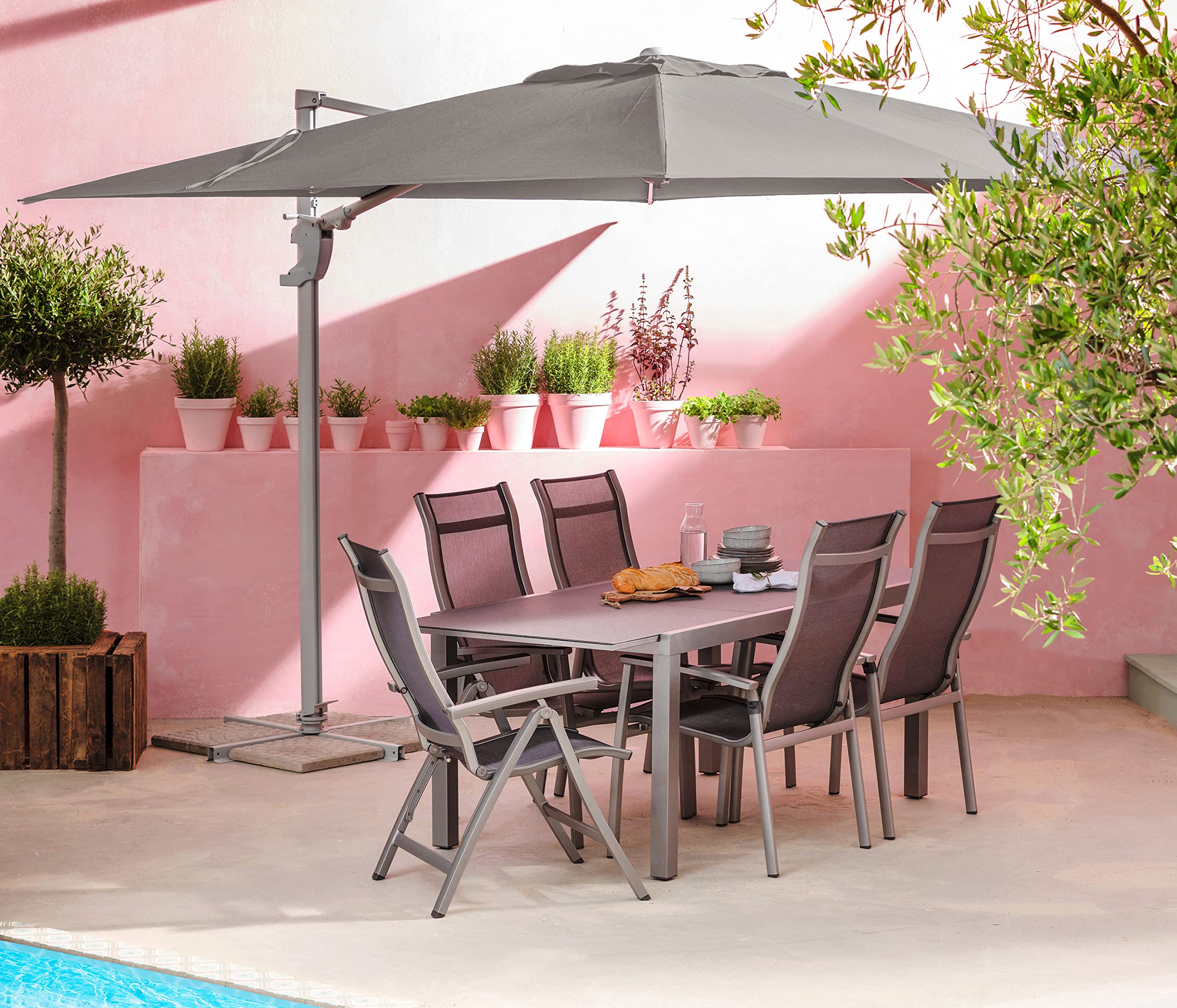 Dehner Premium Lovely Zypern Ampelschirm eckig hellbraun