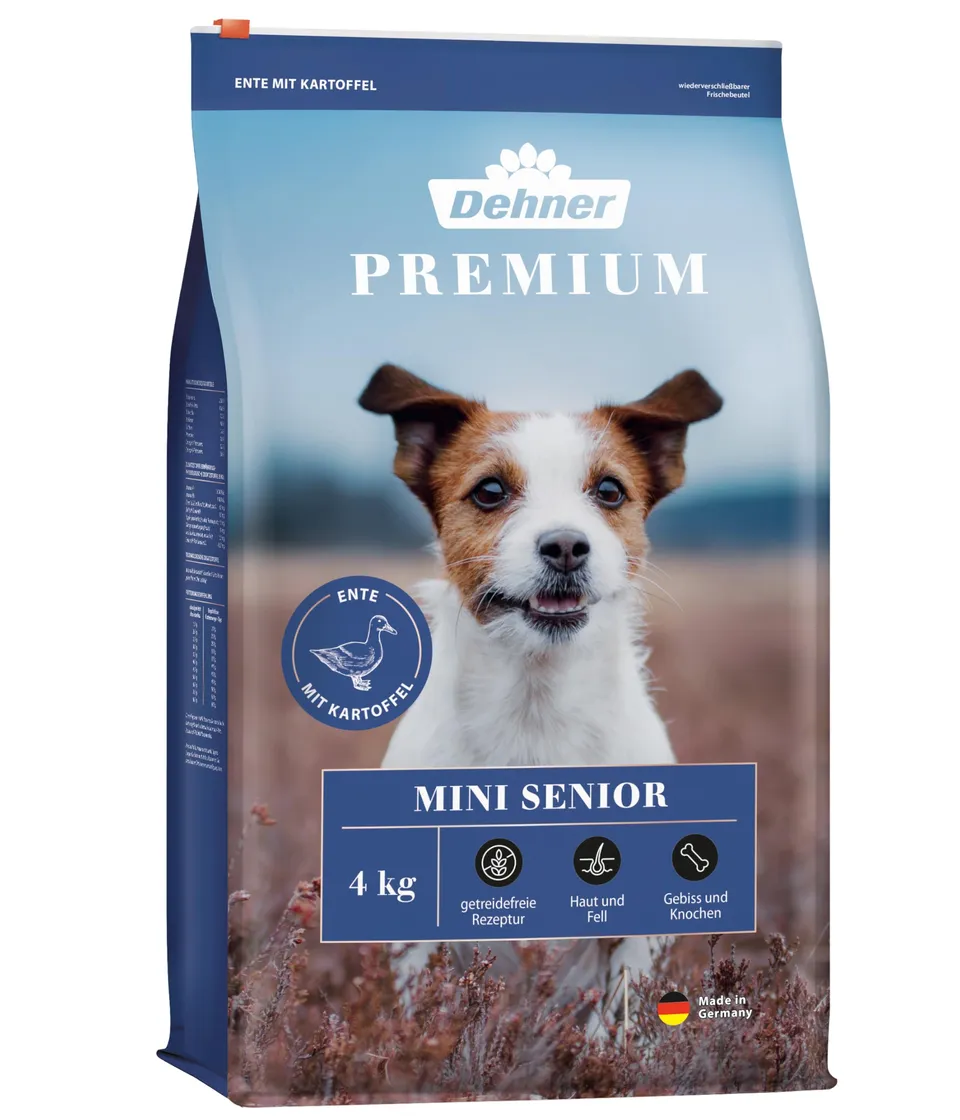 Dehner Premium Mini Senior Trockenfutter Ente Lamm 4kg getreidefrei