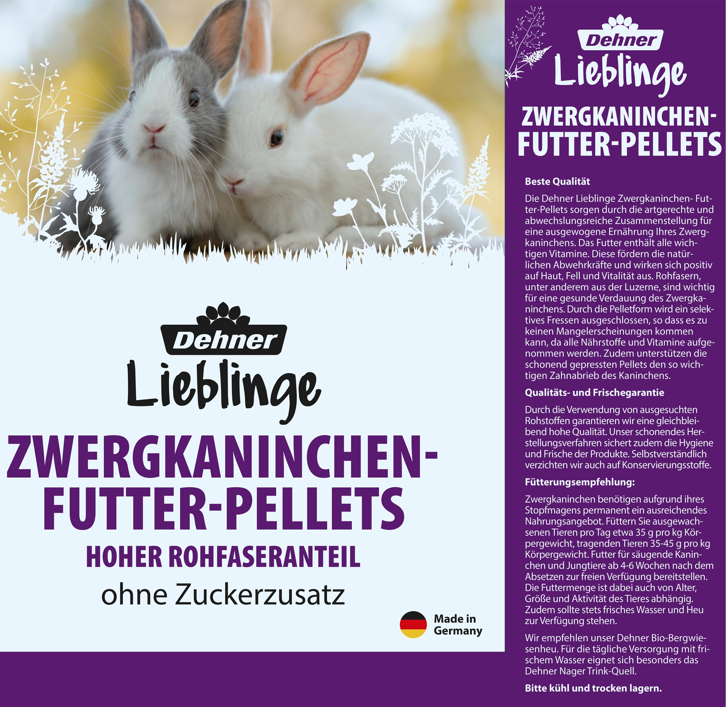 Dehner Lieblinge Zwergkaninchenfutter Pellets 10 kg zuckerfrei