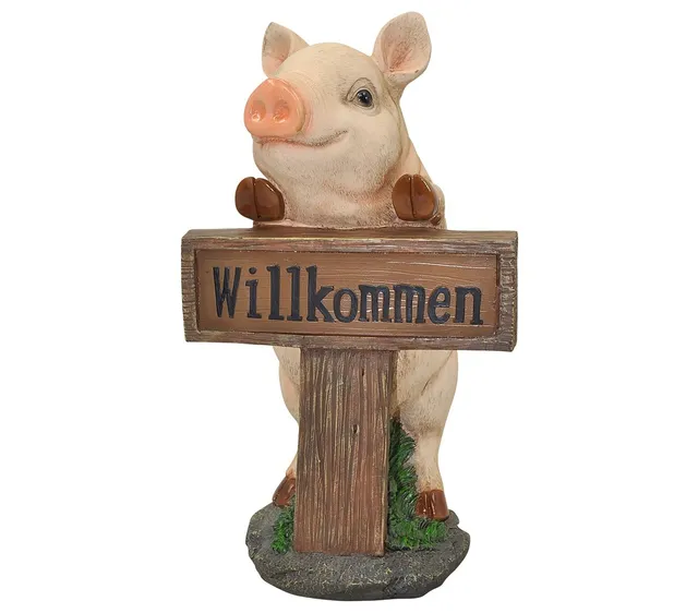 Dehner Lovely Willkommen Dekofigur Solar-Schwein Polyresin