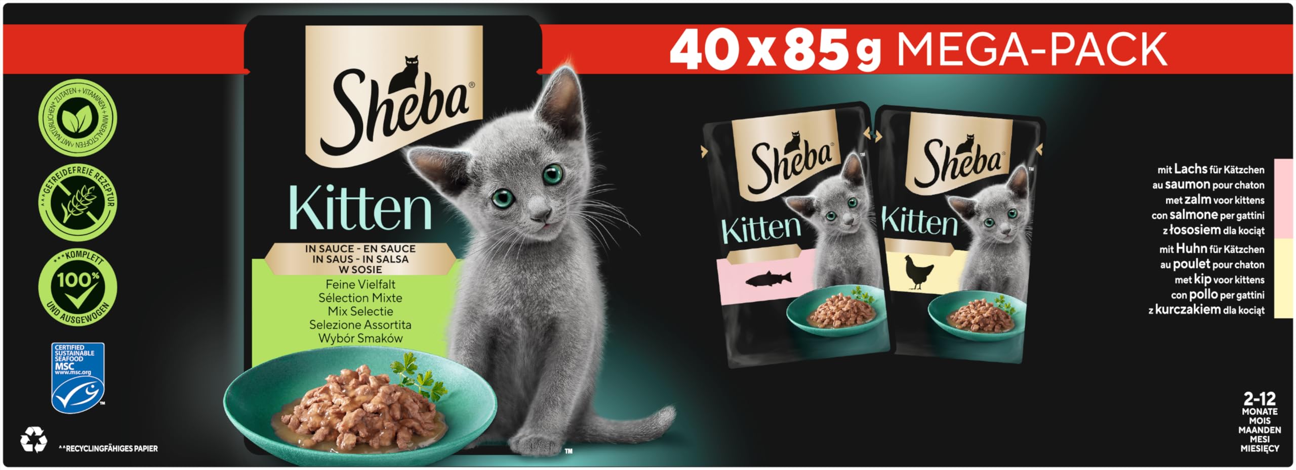 Sheba Feine Vielfalt Lachs Huhn Nassfutter Sauce 40x85g Kitten