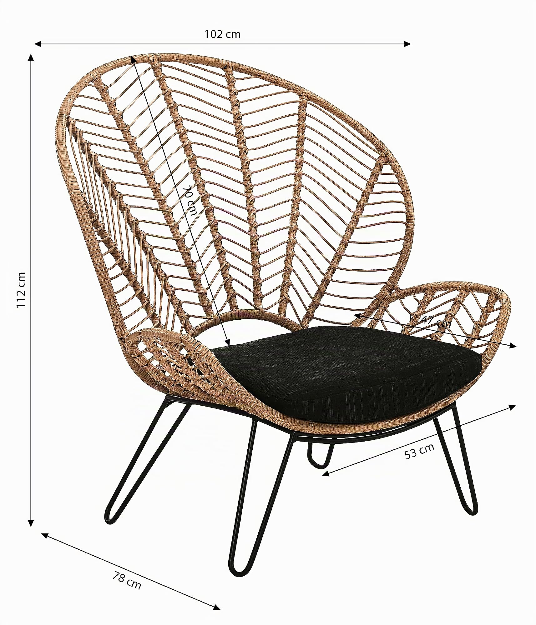 Dehner Venezia Geflechtsessel schwarz-beige mit Kissen