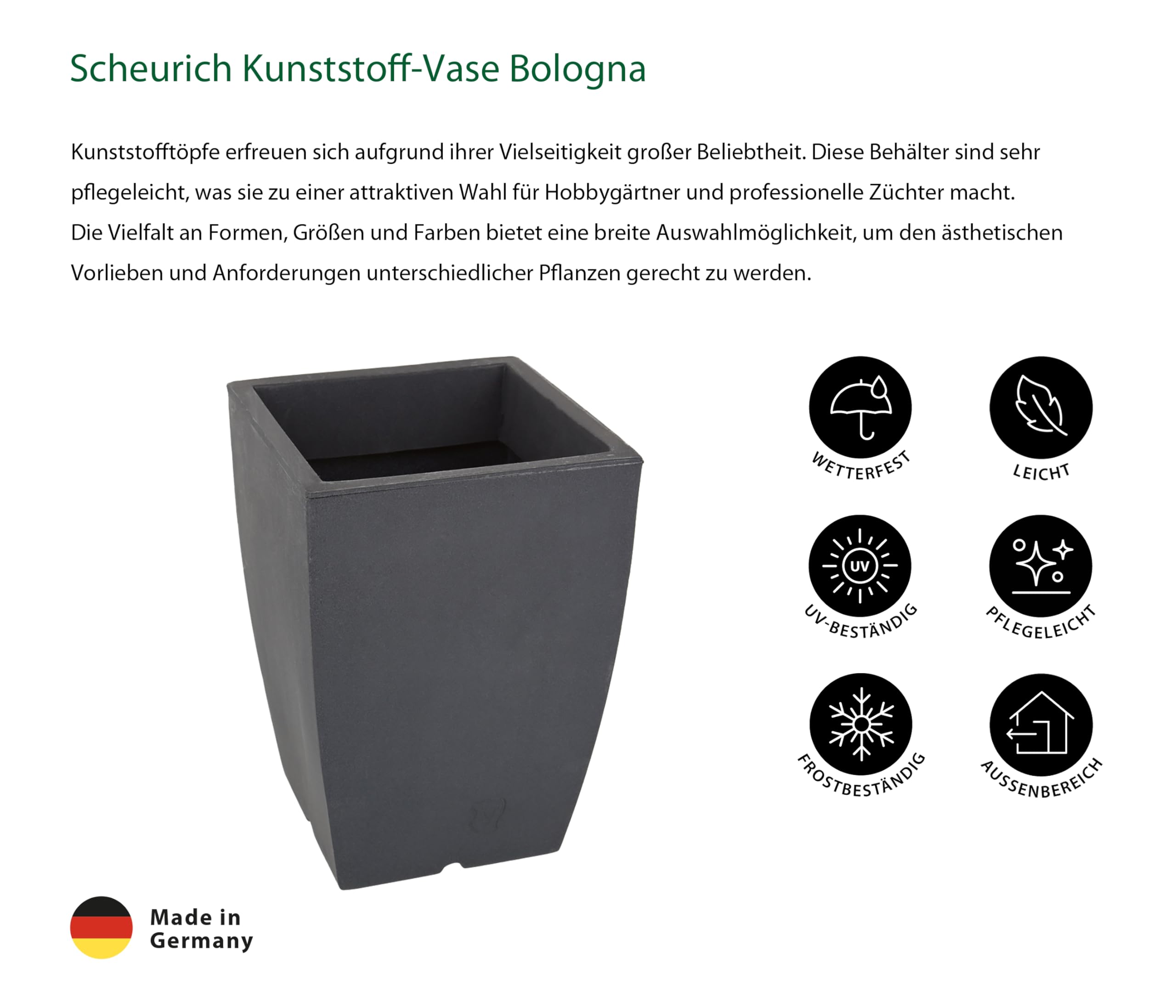 Dehner Bologna Blumentopf Kunststoff 40x40x53 Anthrazit