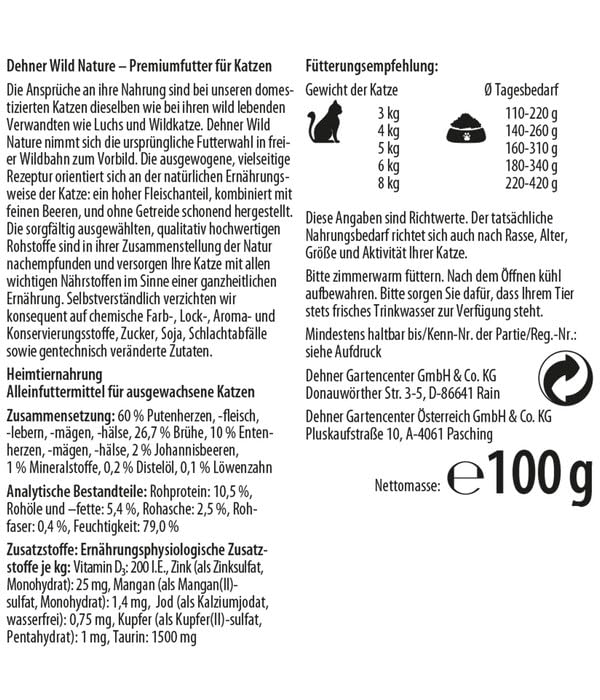 Dehner Wild Nature Hochmoor Nassfutter Ente Pute 16x100g getreidefrei