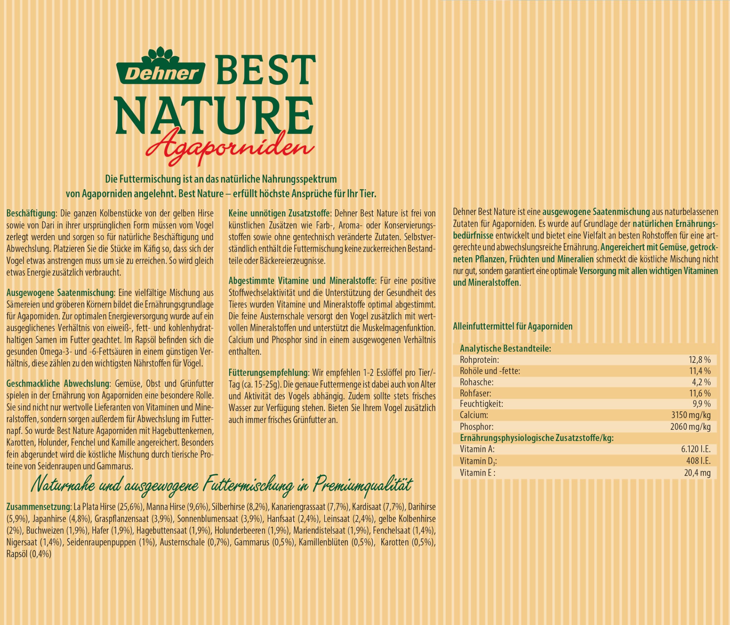 Dehner Best Nature Agapornidenfutter 2,5 kg Kolbenstücke