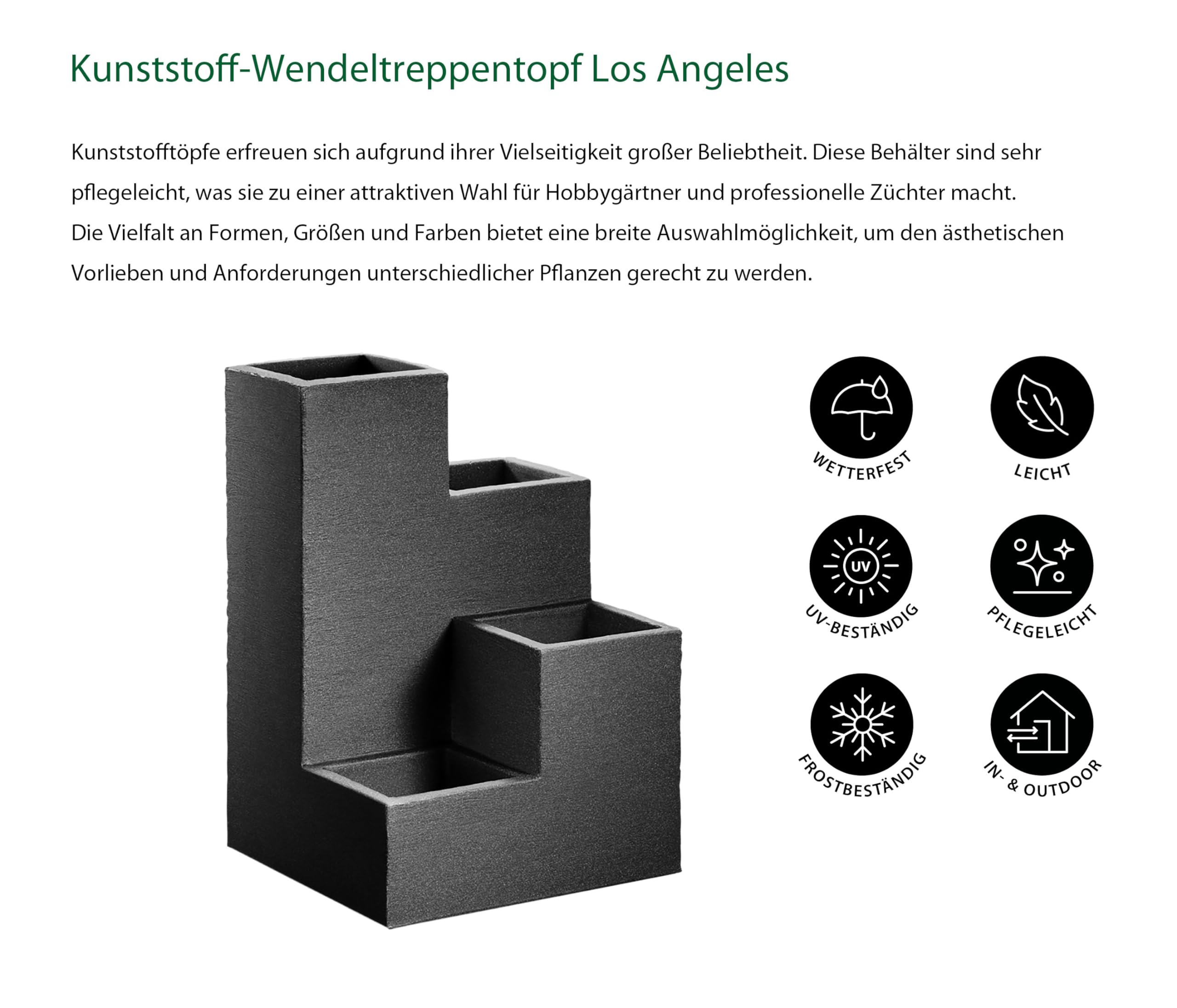 Dehner Wendeltreppentopf Los Angeles Kunststoff 40x60x40 anthrazit